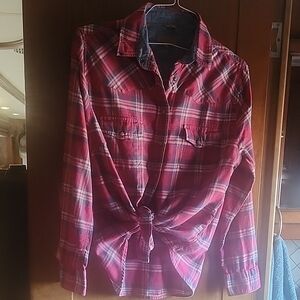 Jacks Girlfriend Red/Blue Plaid Pearl Snap Light Flannel Top Size L